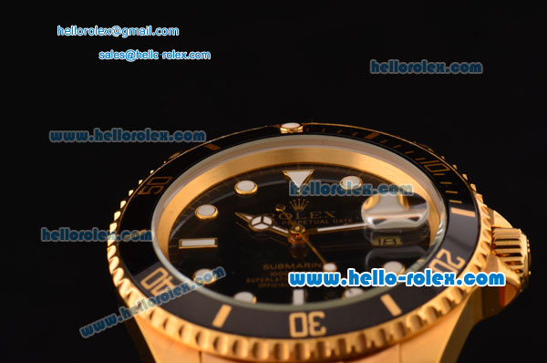 Rolex Submariner Swiss ETA 2836 Automatic Movement Gold Case with Black Bezel-Black Dial and Gold Strap - Click Image to Close